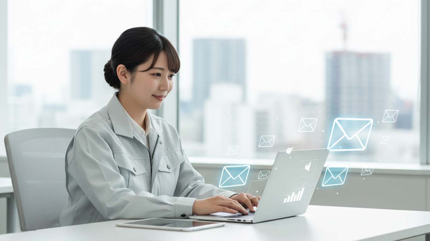 建設コンサルタントの女性がメールを確認している