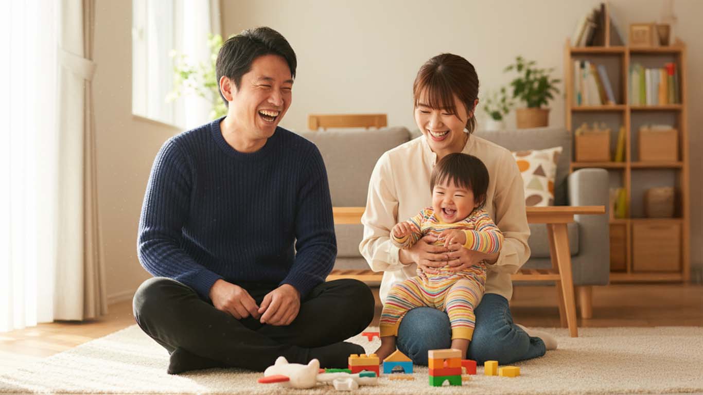 家族と楽しく過ごす施工管理の男性