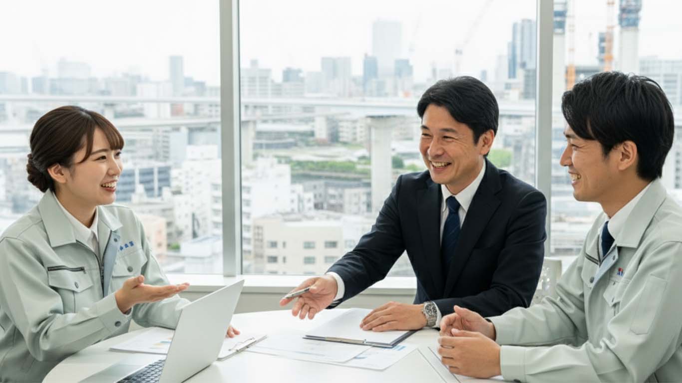 技術士会のコミュニティで談笑する技術士たち