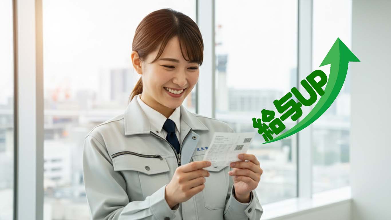 給与が上がって喜んでいる施工管理の女性
