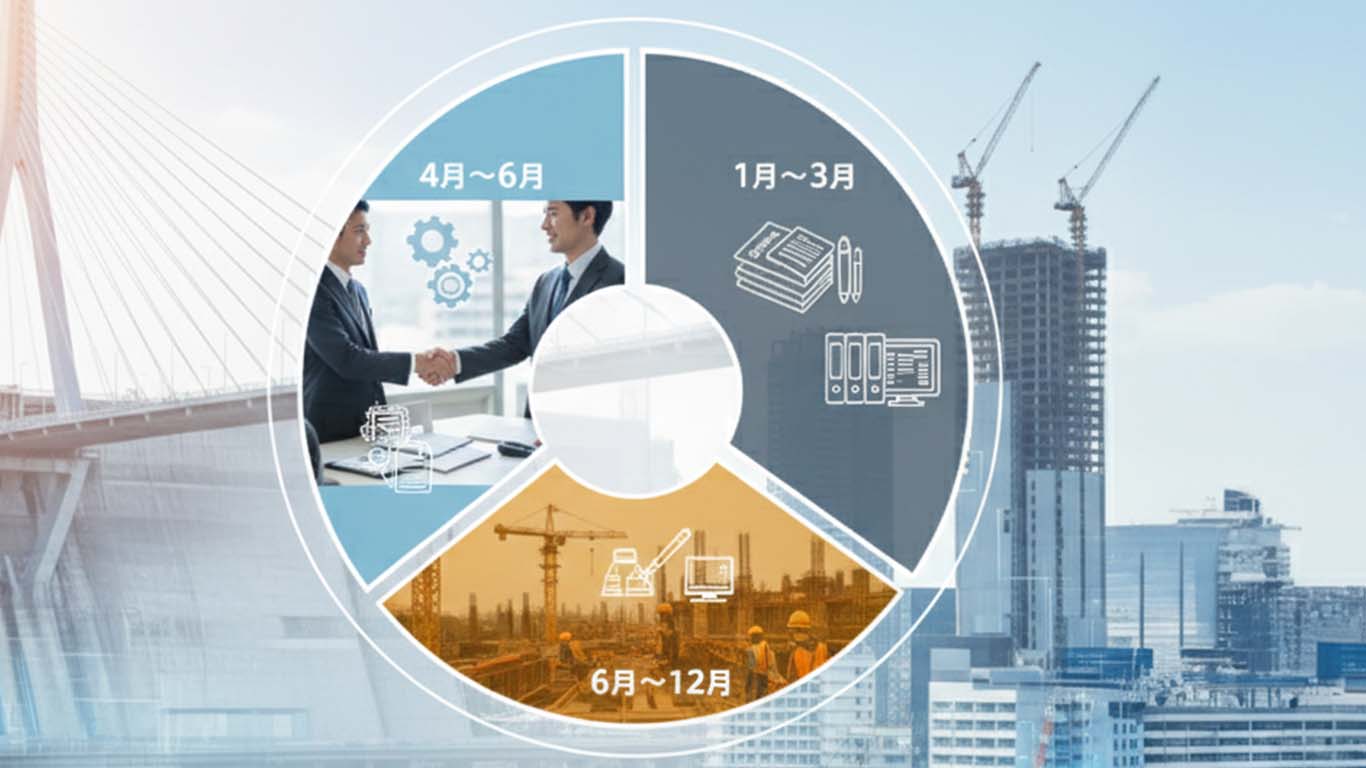 工事監督支援業務の１年のサイクルをアイコン化