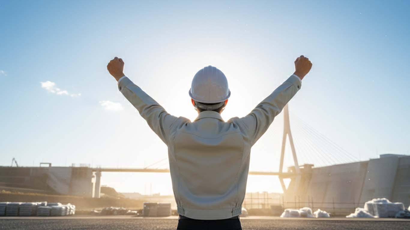 技術者の男性が発注者支援での仕事で成功した様子