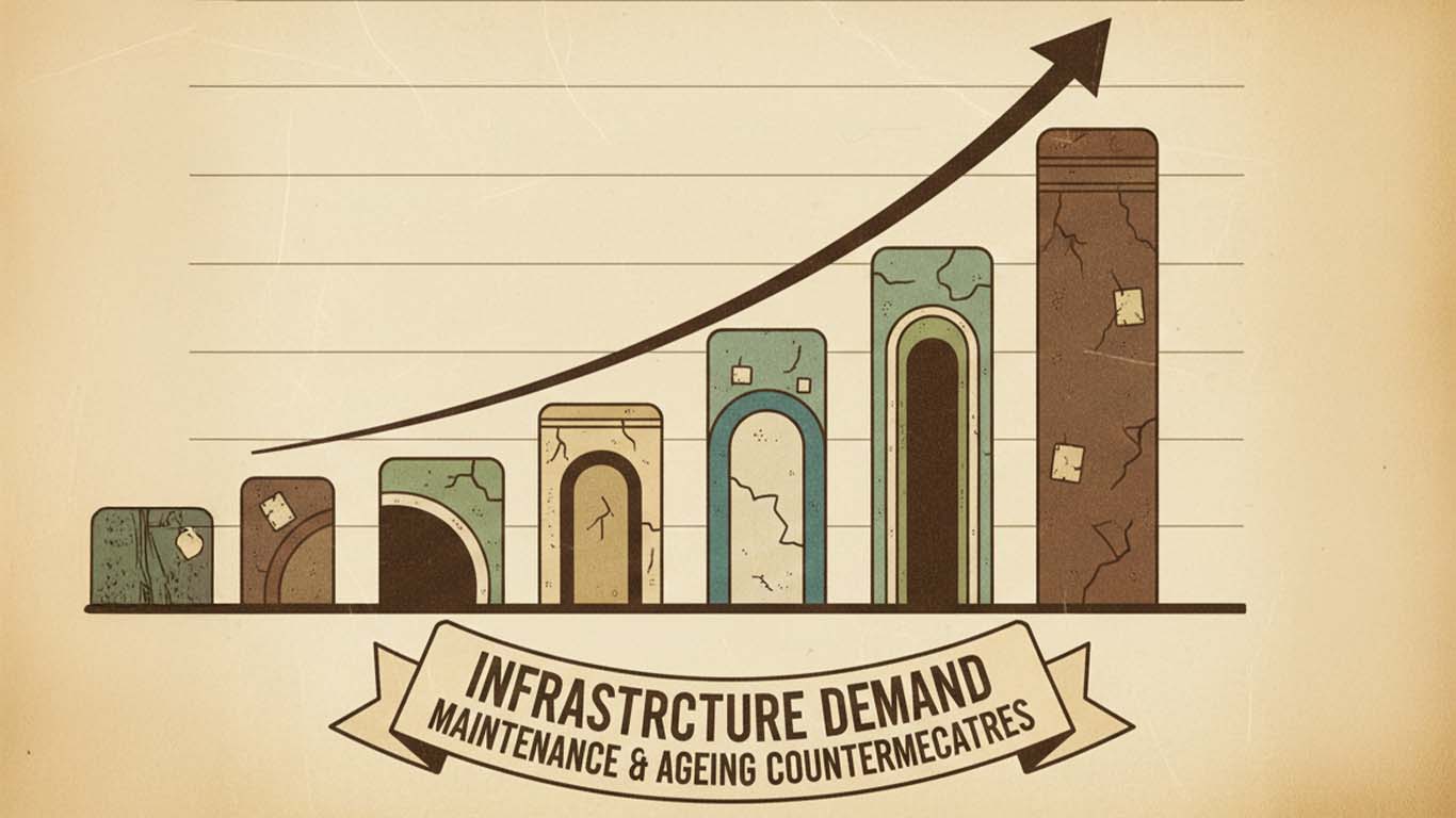 建築インフラの老朽化の増加を表すレトロなグラフ