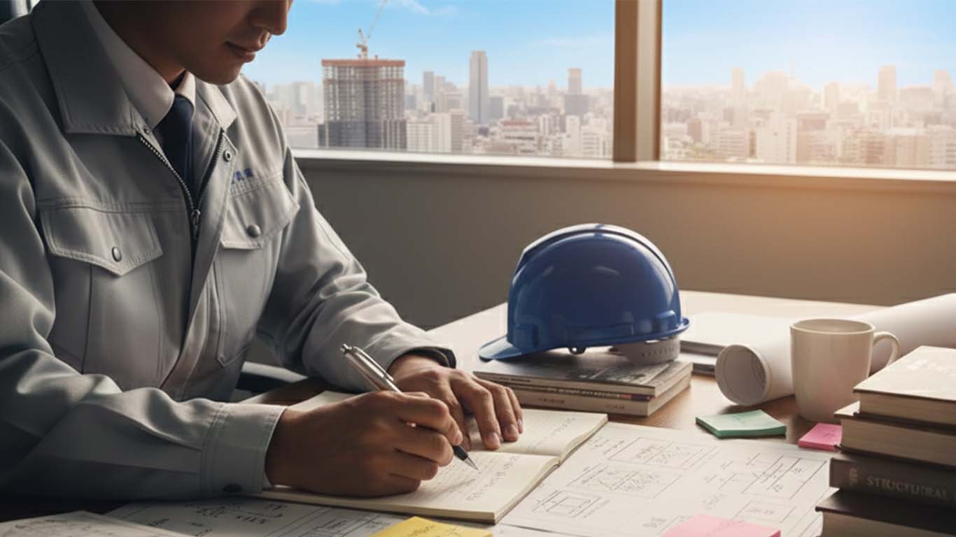 技術士が、さまざまな資格取得の勉強をしている様子