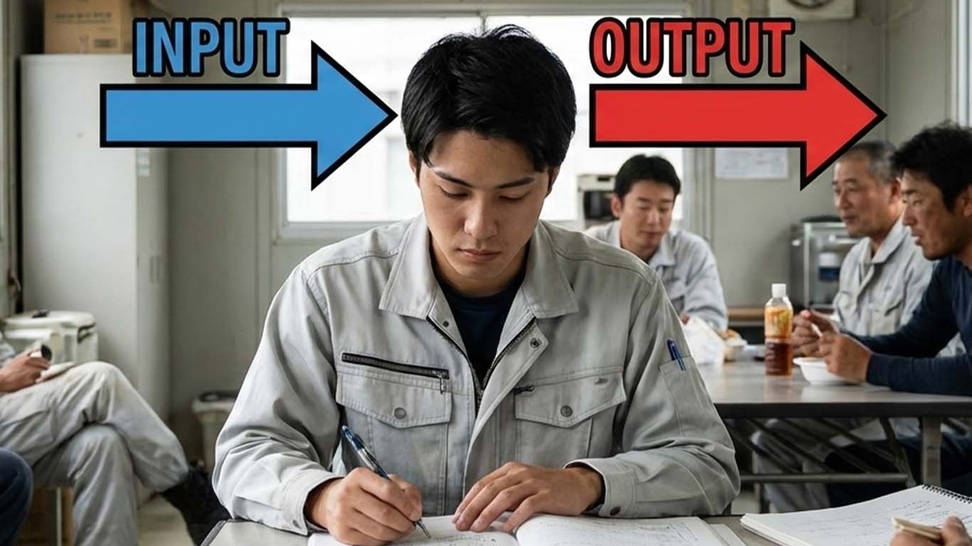 技術士試験の勉強でインプットした後アウトプットを心がける男性技術者