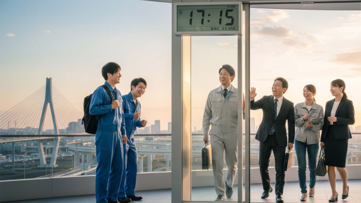 残業なく、早く帰れる作業員の人々