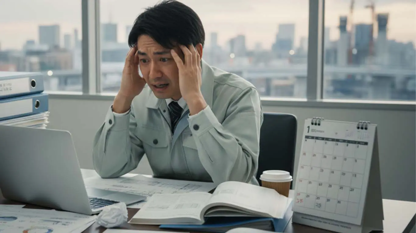 〆切に追われて焦っている施工管理の男性