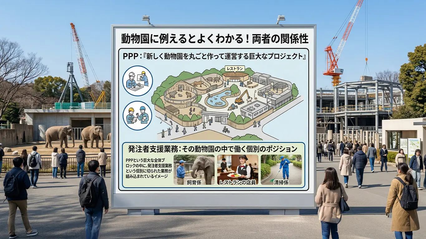 動物園でPPPと発注者支援の関係性を説明