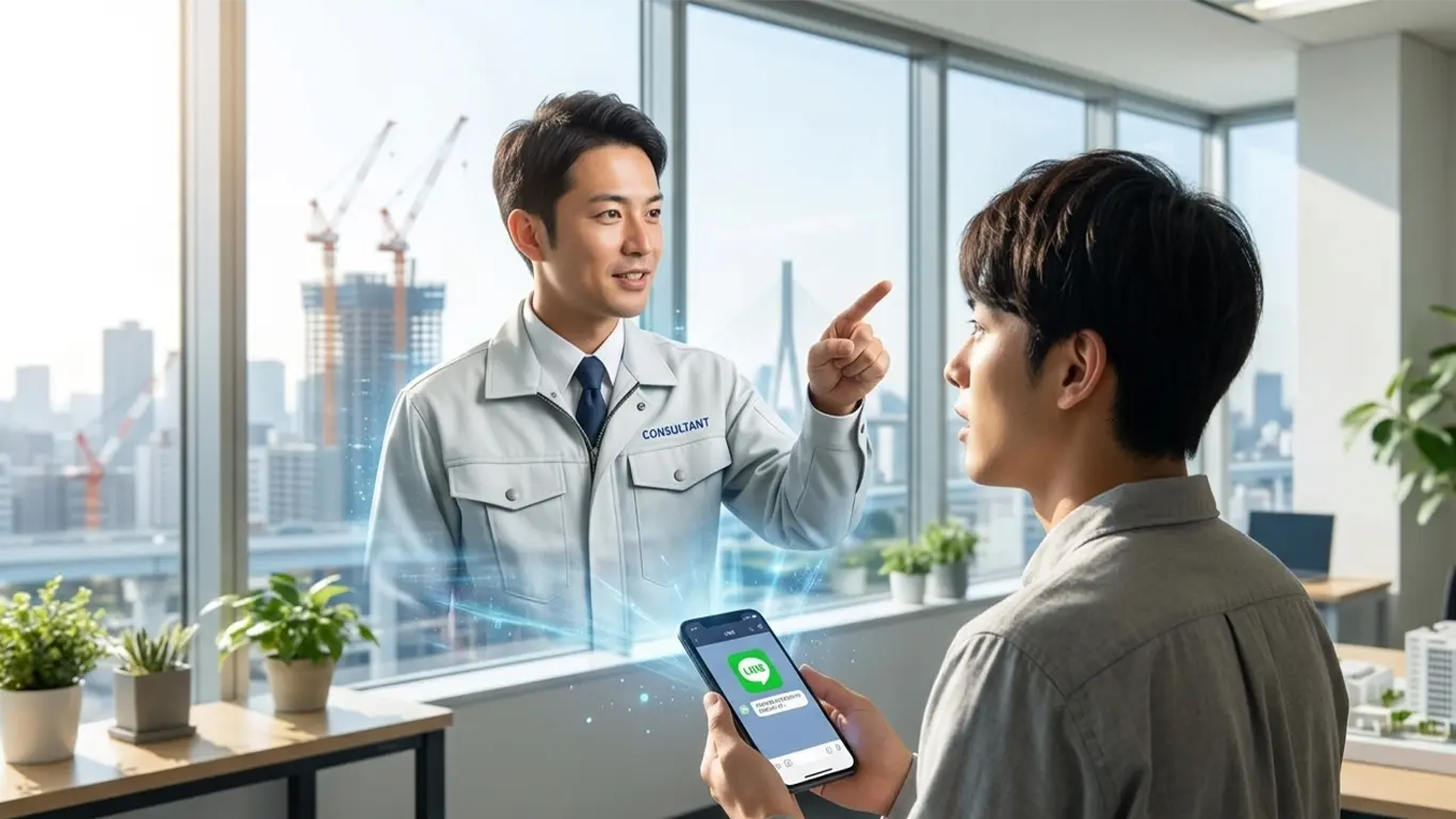 LINEで、転職の相談をしている施工管理。