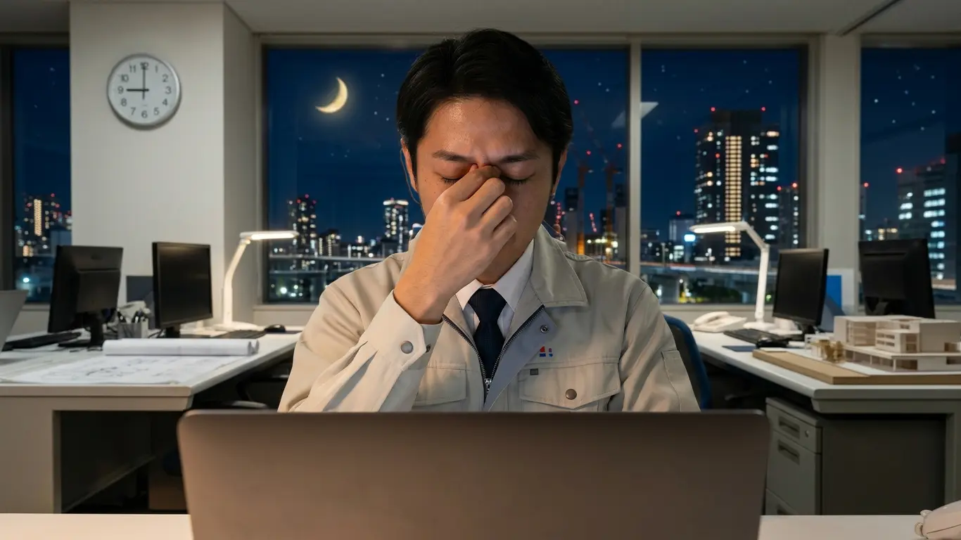 夜遅くまでの残業で疲れている施工管理