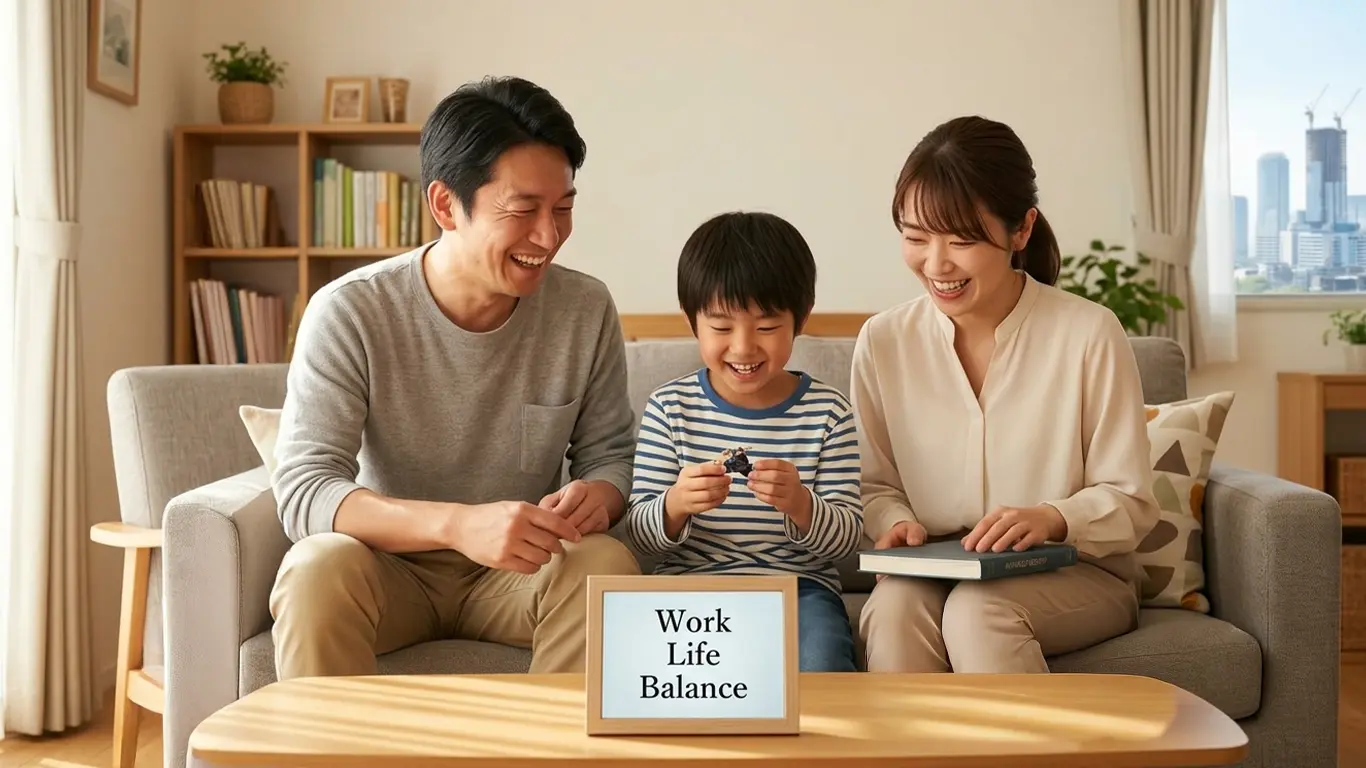 家族と楽しげに過ごす40代の1級土木施工管理技士