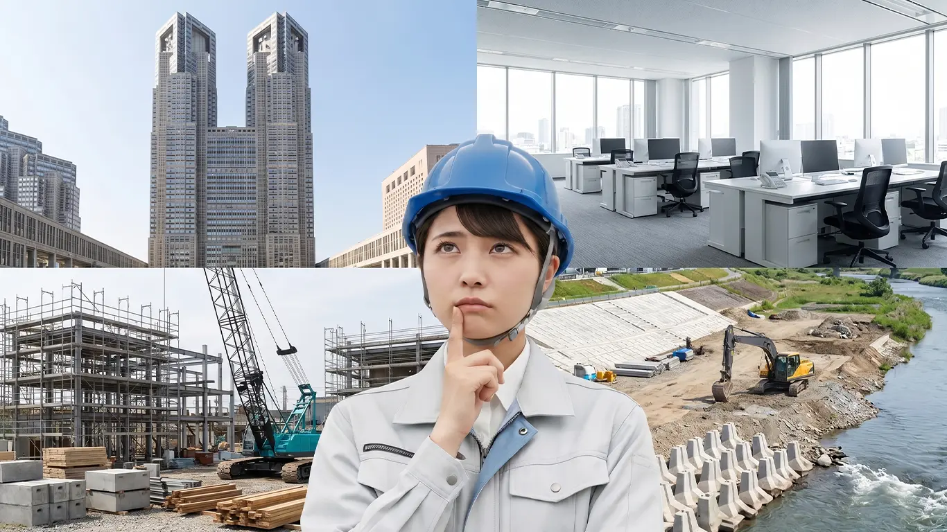 庁舎、オフィス、現場のどこの就業なのか考えている施工管理