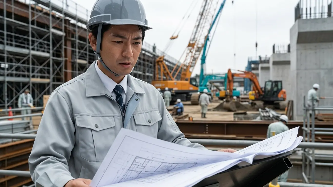 ストレスで難しい顔をする1級土木施工管理