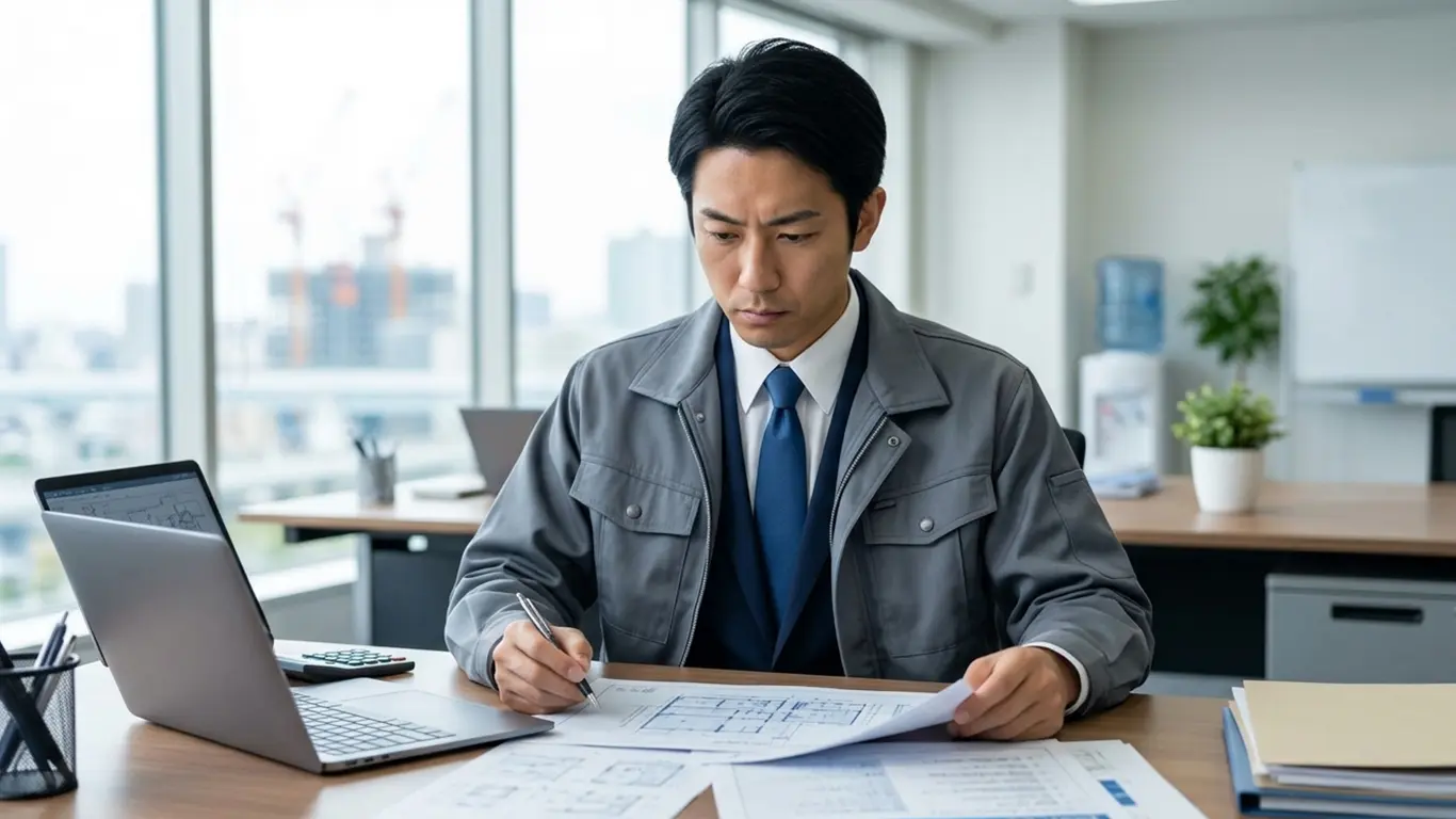 発注者支援業務でデスクで仕事に取り組む技術者