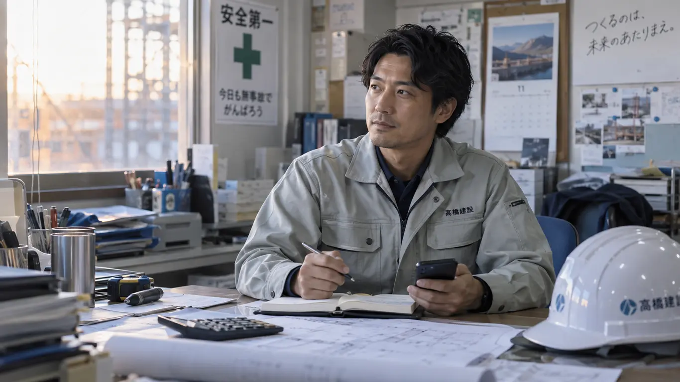 自分のキャリアやこれからの働き方に思いを巡らせている40代の施工管理