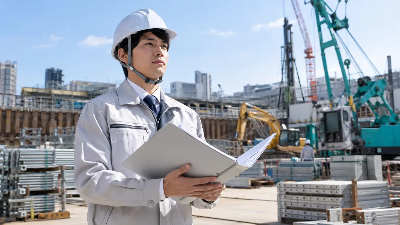 頼もしい表情で現場の安全と工程を確認する施工管理