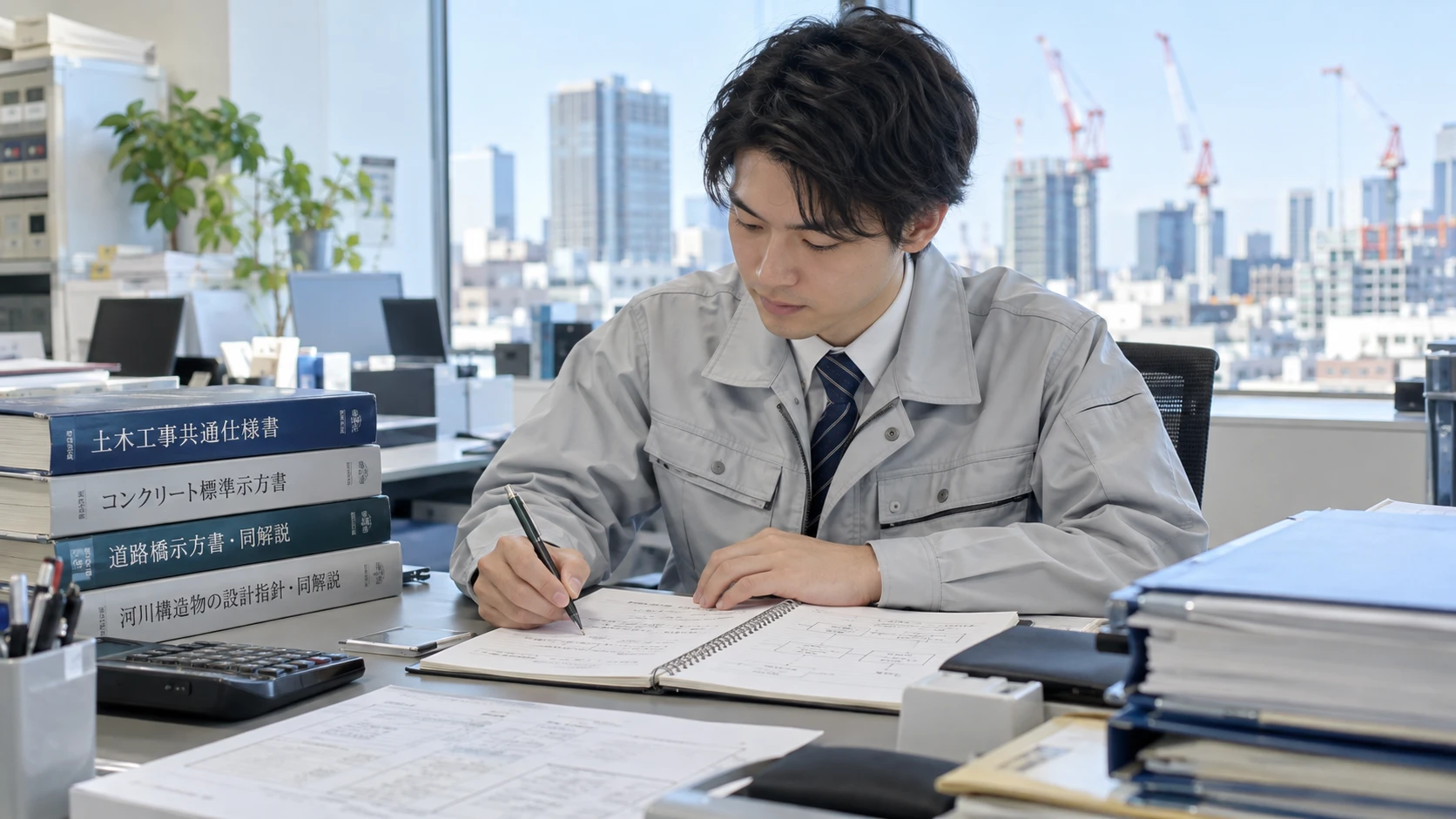 技術士試験の論文の構成案を作成している施工管理