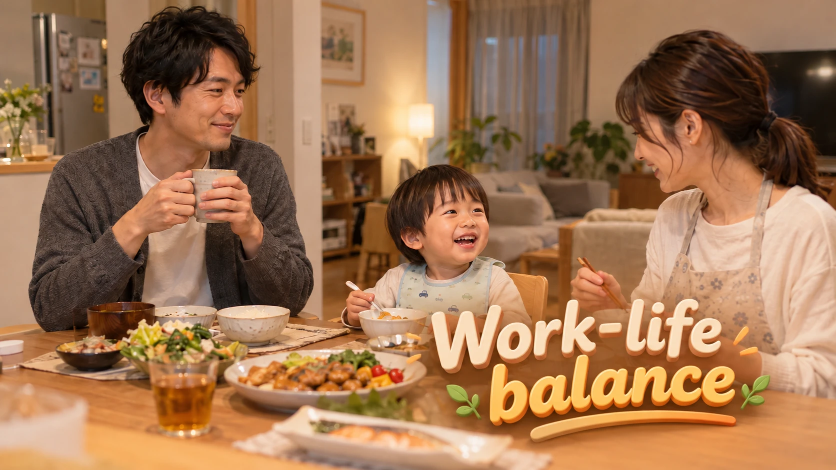 ワークライフバランスが改善され家族と夕食を取る技術者