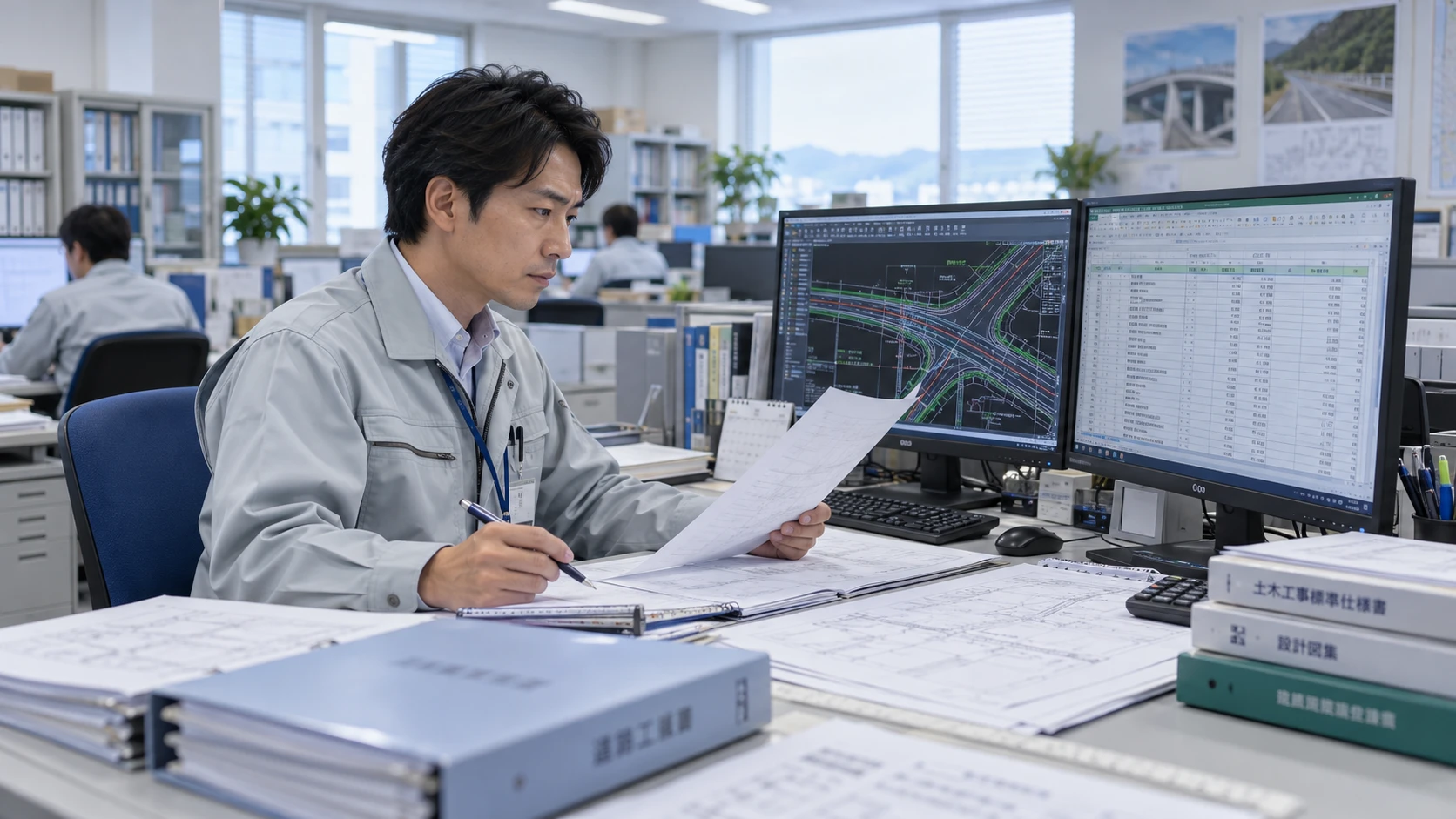 発注者支援業務でデスクワークに勤しむ技術者