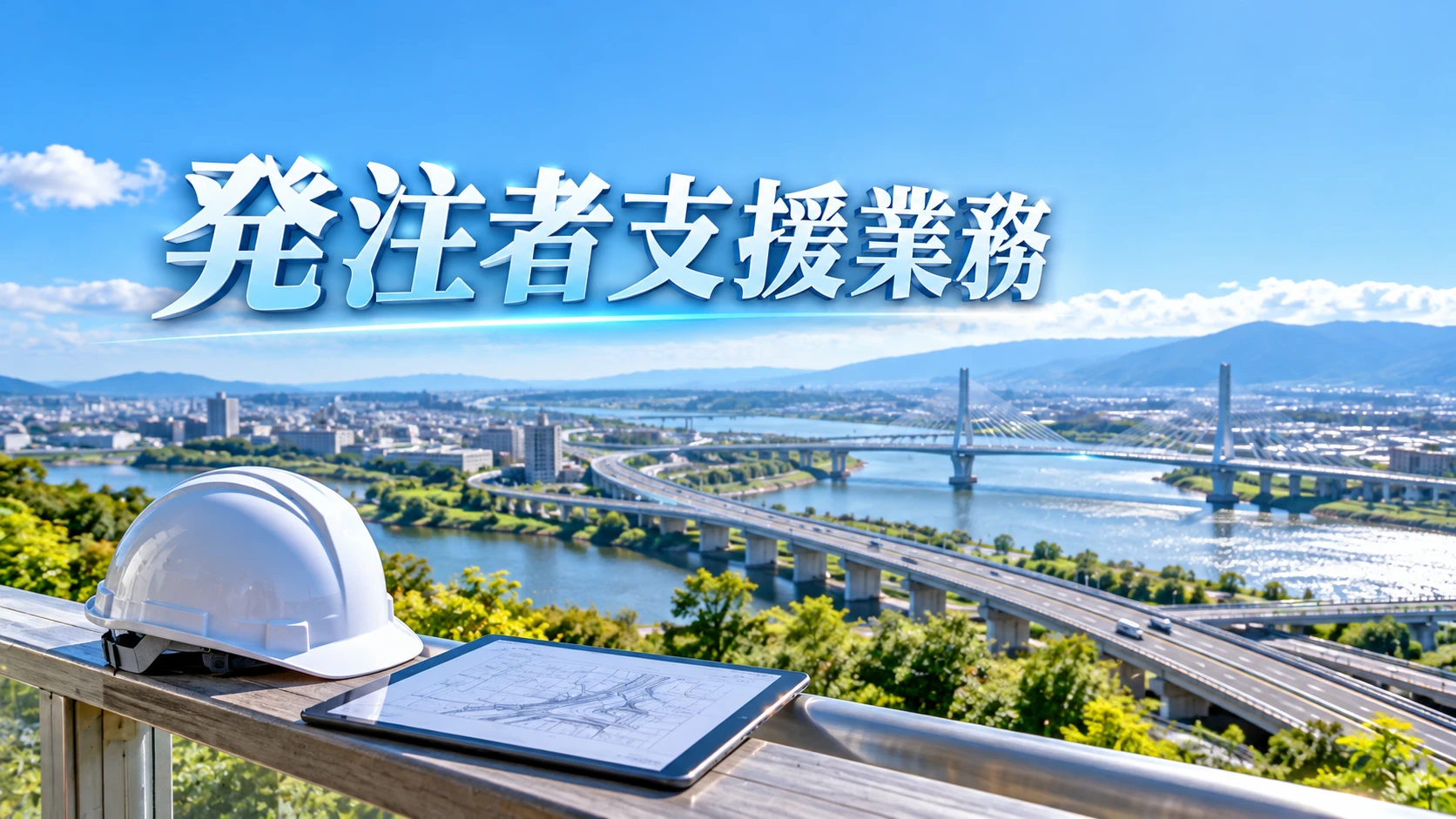 発注者支援業務で完成した道路と大きな橋梁